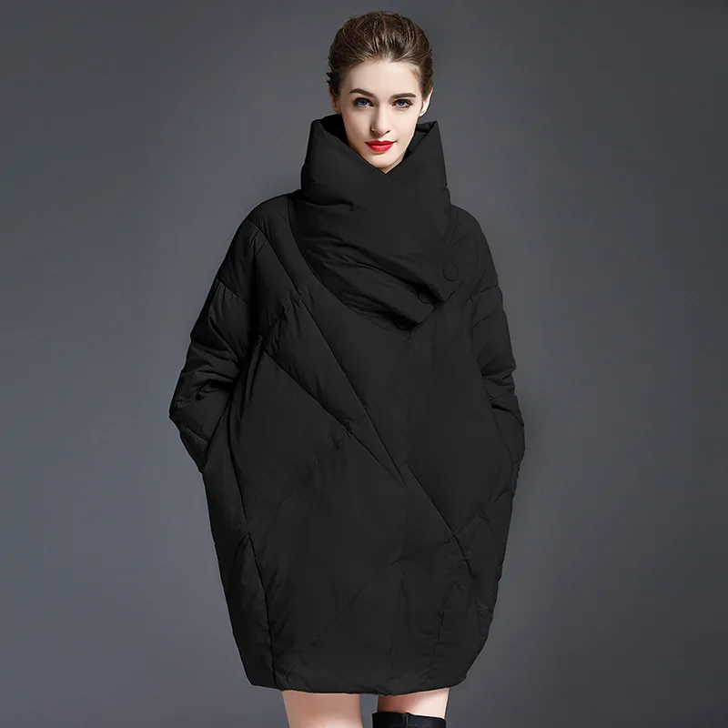 Новинка, зимнее женское однотонное пуховое пальто, повседневное теплое пальто, одежда с карманами, высокое качество, женские пальто - Цвет: Черный