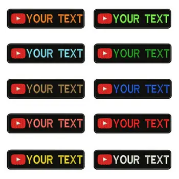 

YouTube Logo 10X2.5cm Embroidery Custom Name Text Patch Stripes badge Iron On Or Velcro Backing Patches For Clothes Backpack Hat