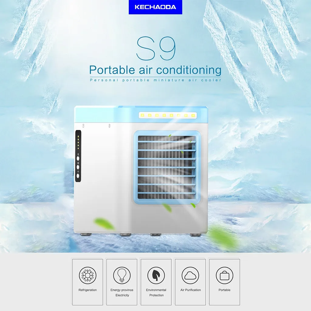 Rechargeable Air Cooler Fan New Charging S9 Mini Portable Air Conditioner Conditioning Fan Home Refrigerator Air Cooling EU plug
