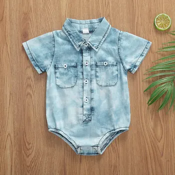 

2020 Summer Kids' Bodysuits Baby Denim Lapel Clothes