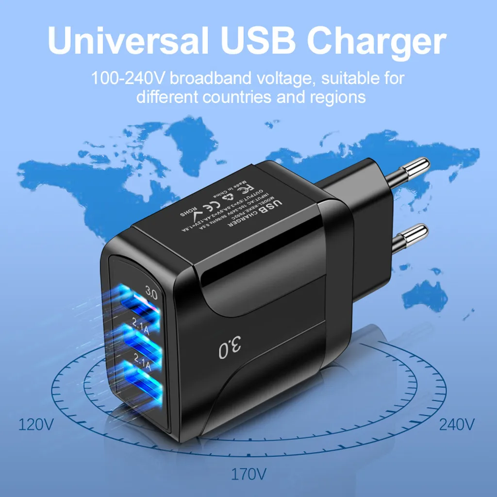 2.1A Быстрая зарядка QC 3 0 зарядное устройство USB разъем порта питания для