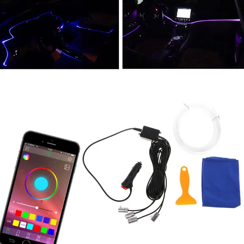 4 в 1 5 м Автомобильный интерьер RGB светодиодный светильник многоцветный контролируемый атмосферный светильник LX9C