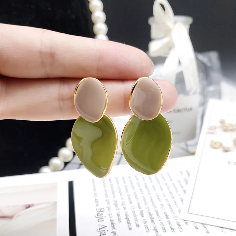 

925 Silver Pin Korean Earrings Fashion Irregular Color Drop Oil Earrings Autumn Summer Earrings Wholesale Statement Earrings
