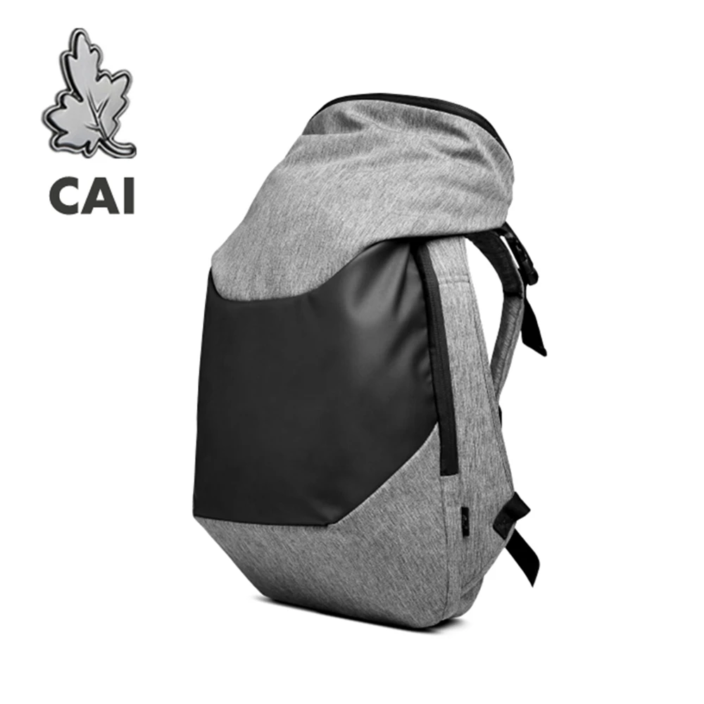 

CAI Large Backpack Travel PU Leather Patchwork Fashion School Laptop Design Bag Waterproof Baggage Rucksack for Men Book Bags