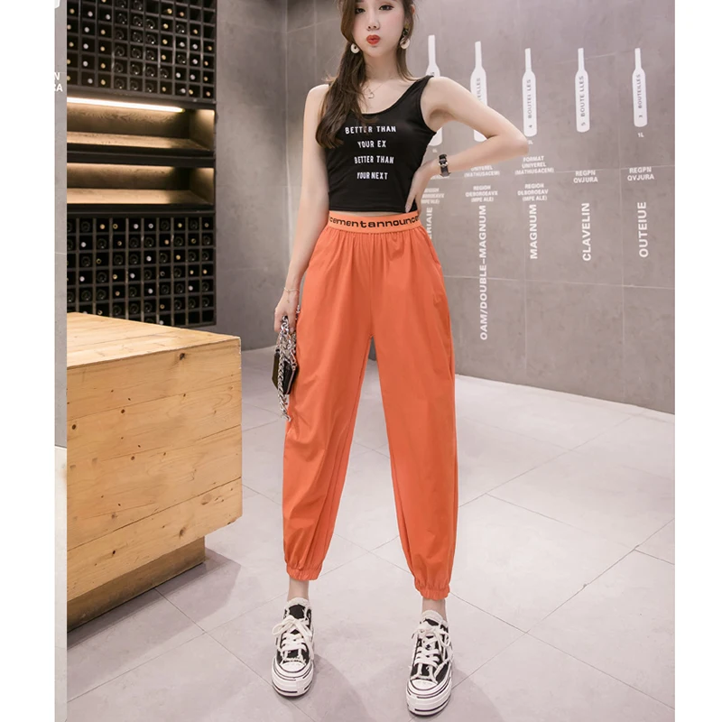 Брюки-карго женские спортивные до щиколотки, уличная одежда, джоггеры с эластичным поясом, Свободные повседневные штаны