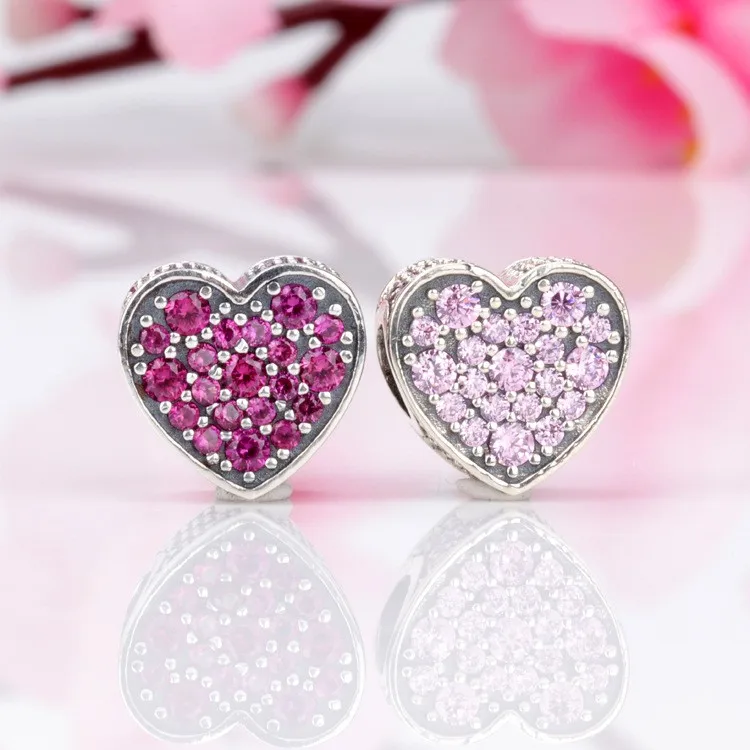 

Original 925 Sterling Silver Bead Pink Dazzling With Water Core Crystal Beads Fit Pandora Women Bracelet & Necklace Diy Jewelry