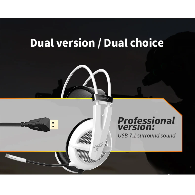 SOMIC USB Gaming Headset Virtual 7 1 Surround Sound Noise Canceling Mic Volume Control LED Light Headphones for PC