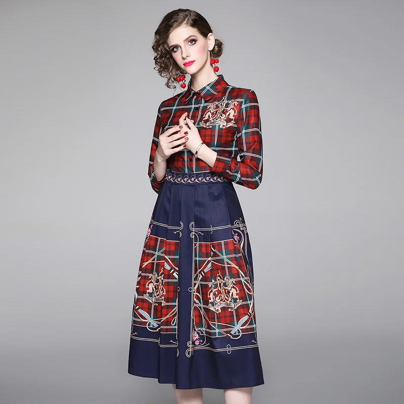 Женское винтажное клетчатое платье Элегантное Длинное Платье до середины икры с