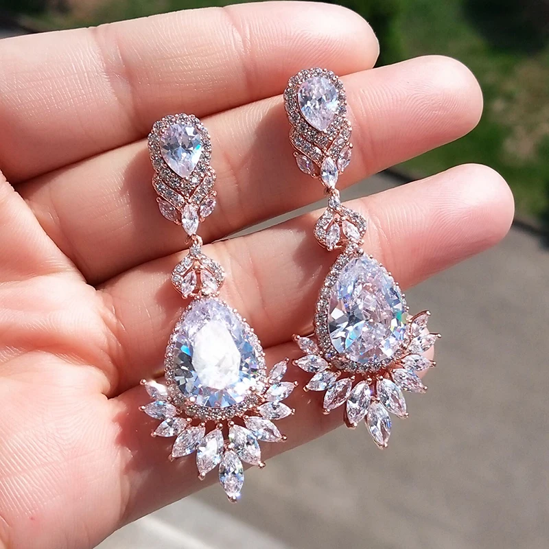 RAKOL элегантный роскошный большой голубой цвет воды Dorp кулон серьги ожерелье Изысканный кристалл набор украшений для женщин RAS2014K