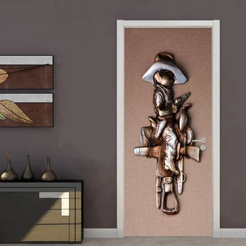 

PVC Door Sticker Modern Abstract Knight 3D Stereo Figure Wallpaper Living Room Bedroom Self-Adhesive Waterproof Door Decor Decal