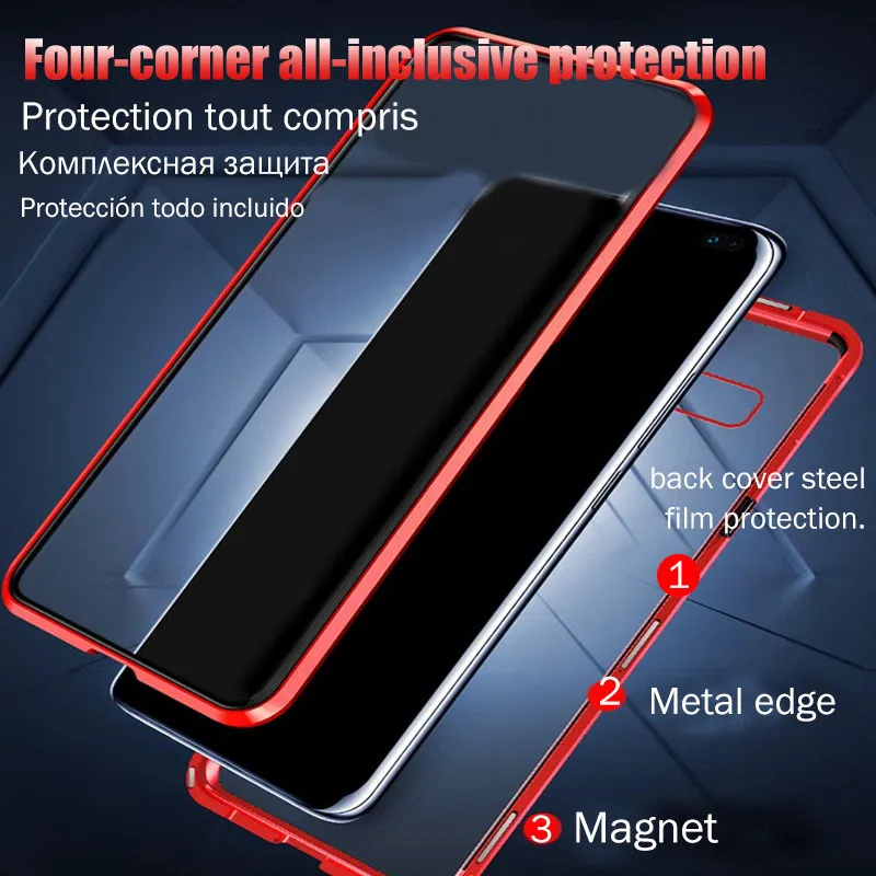 Магнитный двухсторонний стеклянный чехол 360 ° для Samsung Galaxy Note 10 + S10 Plus A20 A30 A50 A70 S10e