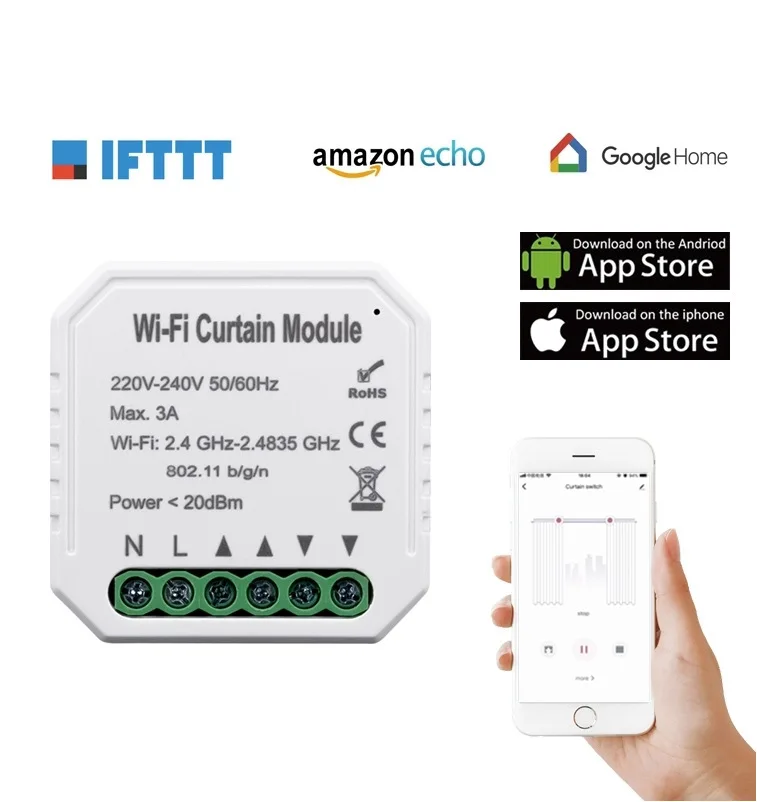 WiFi Mini Smart Curtain Switch Module Roller Blinds Shutter Motor Smart Life Tuya APP Remote Control Work with Alexa Google Home