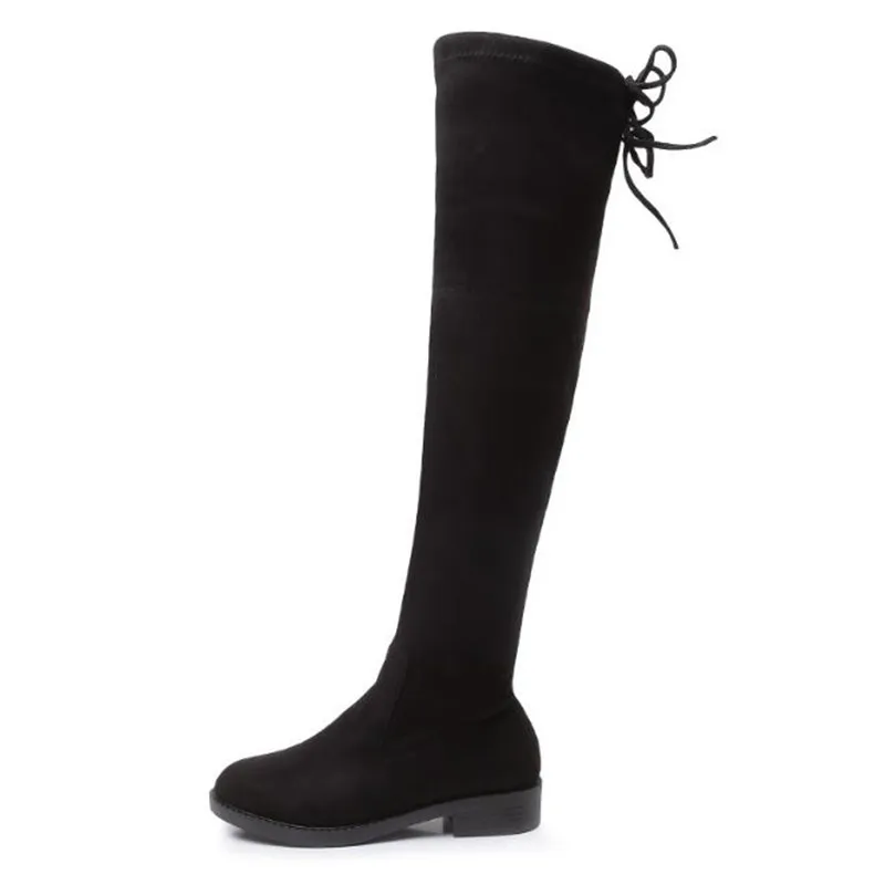 

2019 autumn and winter new high-heeled knee boots womens flat bottom elastic boots knee high boots Large size women winter boots