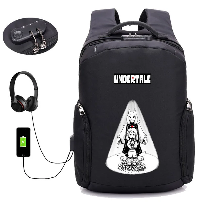 Аниме игра Undertale рюкзак usb зарядка рюкзак для мужчин wo мужчин дорожные сумки студенческая книга рюкзак ноутбук посылка - Цвет: 18