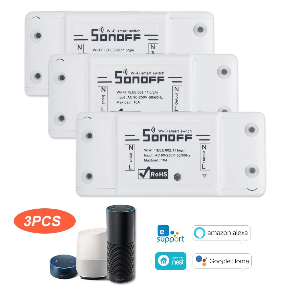 3pcs 1/2/3/5/6/10/15/20 шт. SONOFF Basic Беспроводной переключатель Wi-Fi 10A 220V Дистанционное Управление Модуль Автоматизации для Google Home Smart home - Комплект: 3pcs