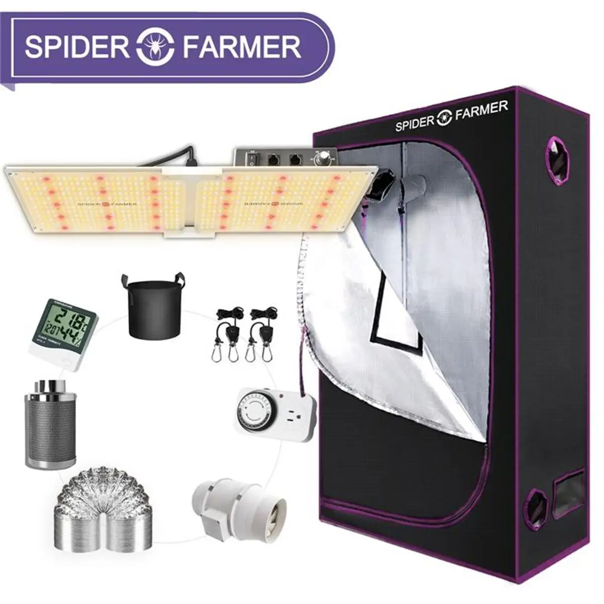 Spider Farmer SF 2000W LED Grow Light 120x60cm Grow Tent Kits Carbon Filter with Samsungled LM301D Dimmer Full Spectrum Lamp