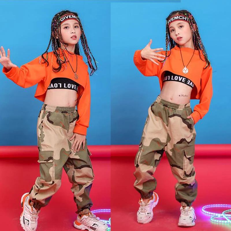 Girl Dance Costume Children Costumes Children Hip Hop Clothing Sweatshirt Top Crop Running Casual Pants for Girl Kid Jazz Dance Costume Wear Ballroom Dancing Clothes