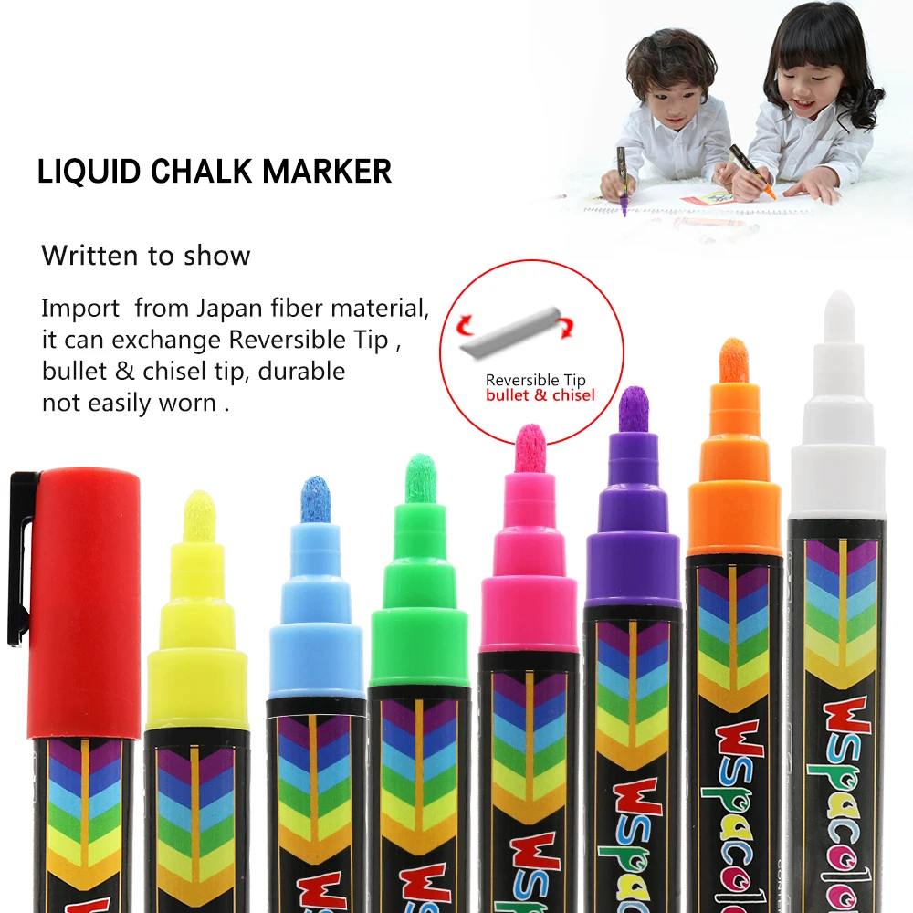 Liquid Chalk Markers, Set of 8 Colored Chalk Pens, For Whiteboard, Mirrors,Glass, Art, Erasable Chalk Markers for Kids and Adult