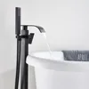 Chrome Floor Mounted Bathtub Shower Faucet Swivel Waterfall Spout free standing bathroom Crane Black Bath Shower Mixer Tap 3