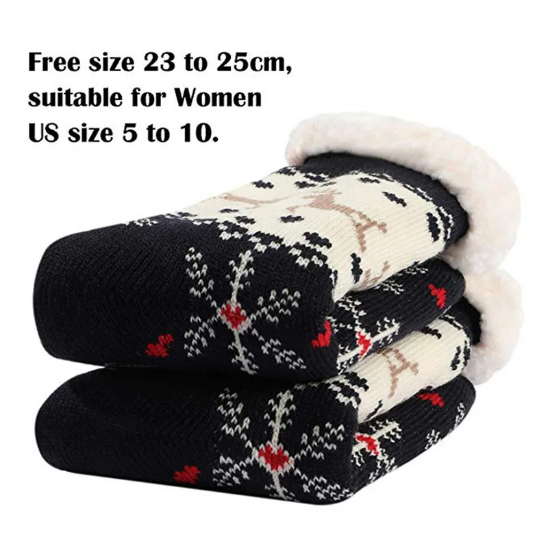 2019 Woman Thick Socks Winter Christmas Cotton Print Funny Socks Women Streetwear Thicker Anti-slip Floor Ankle Women'S Socks