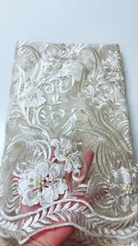 

Hot sale African Lace Fabric 2020 High Quality Tulle Lace Dress For Women Embroidery Beaded Lace Net French Lace Fabric FJU212
