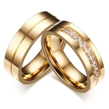 KURSHUNI 2021 New Gold-Color CZ Wedding Rings Lover's Cubic Zirconia Stainless Steel Romantic Ring 6mm Jewelry For Women Men