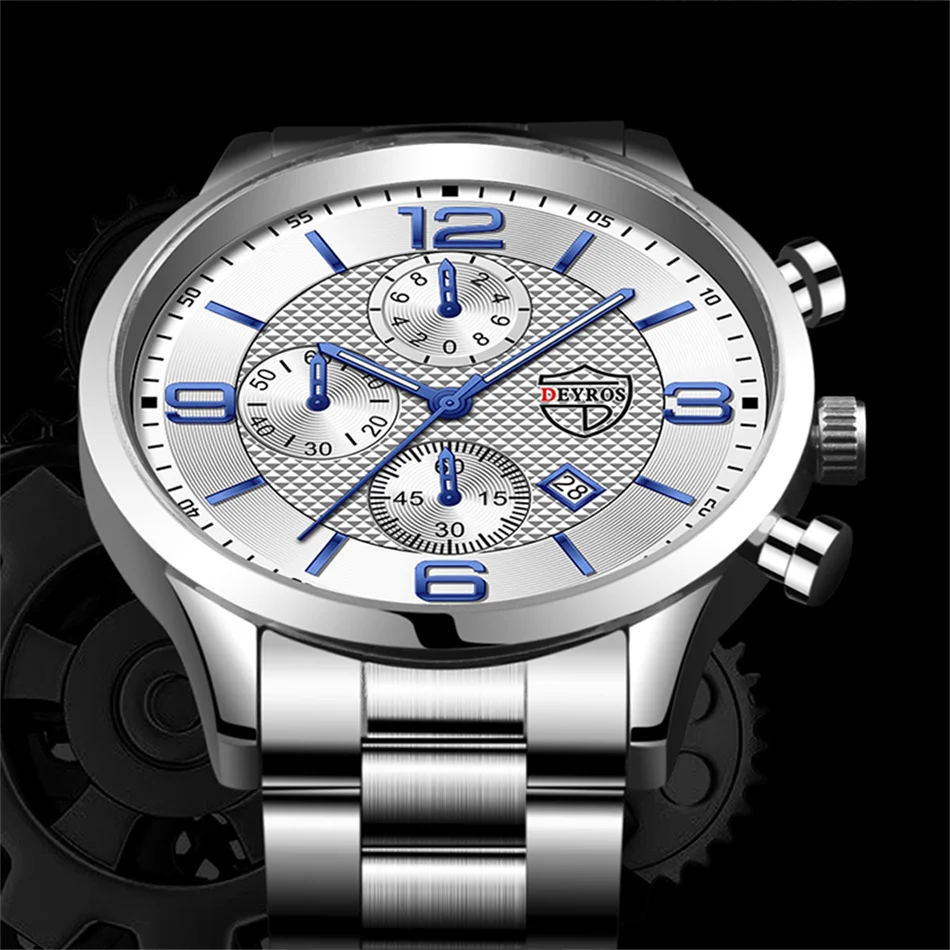Fashion Men's Sports Watches Stainless Steel Analog Quartz Wristwatch Male Business Luminous Clock Luxury Casual Silver Bracelet