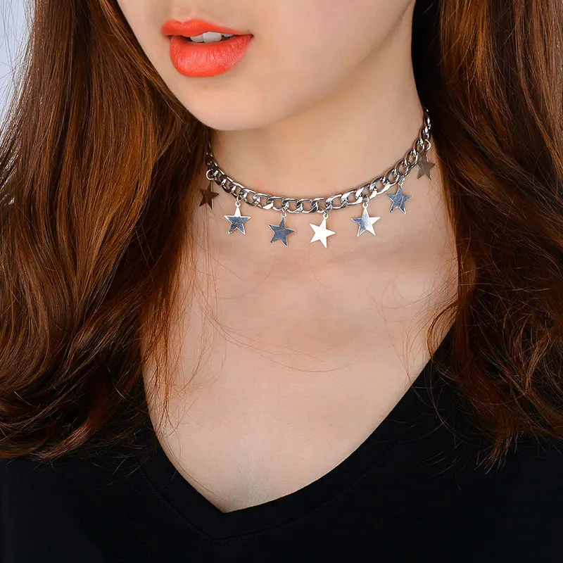 

Europe And America Accessories Fashion Simple Five-pointed Star Pendant Necklace Versatile Star Sequins Necklace Choker