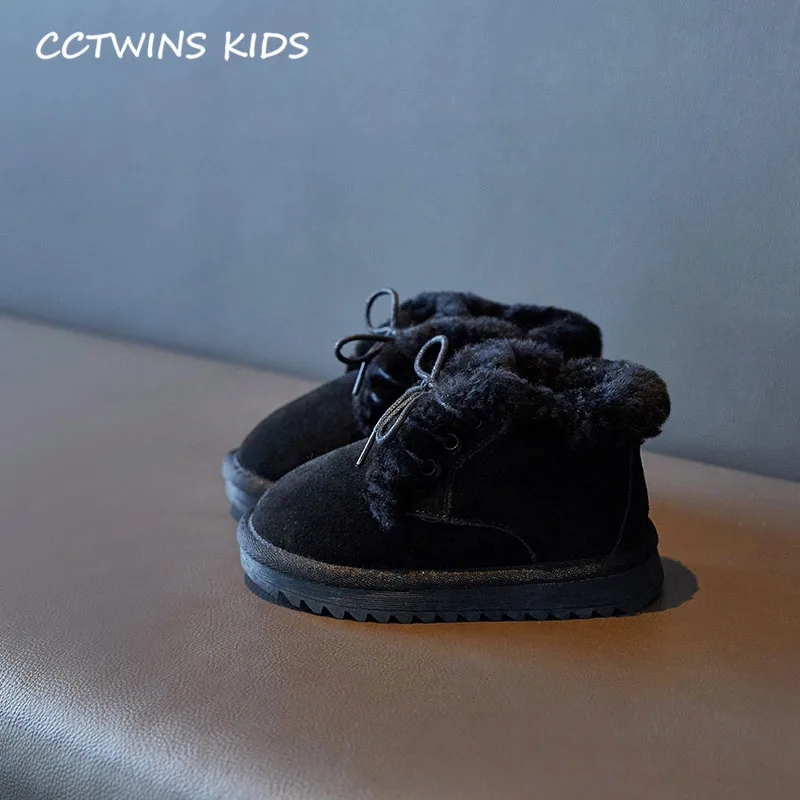 Черный CCTWINS/детская обувь; коллекция года; зимние брендовые ботинки для маленьких мальчиков; детская обувь из натуральной кожи; Модные ботильоны для девочек; SNB108 - Цвет: Черный