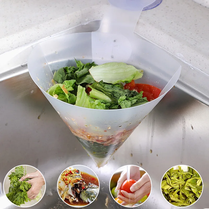 

Foldable Sink Filter Self-standing Drainer Anti-blocking Funnel Suction Sink Storage Basket Anti-blocking Funnel Separated Drain