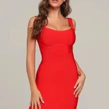 Однотонное телесное сексуальное платье без рукавов черного и красного цвета, женское облегающее Бандажное платье, дизайнерское модное вечернее платье Vestido