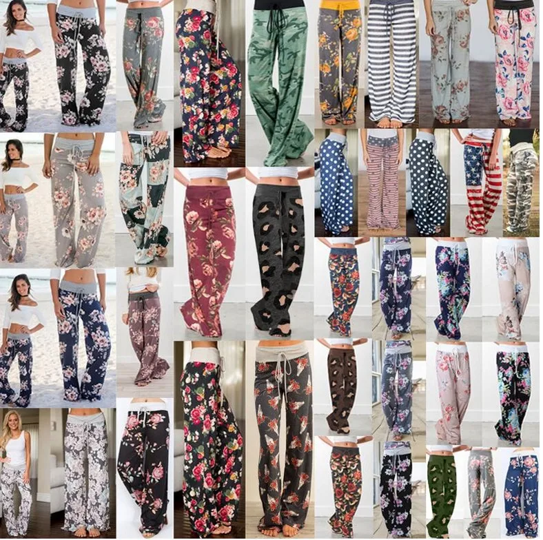 Женские шаровары с цветочным принтом свободные повседневные эластичные брюки на