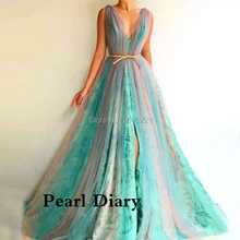 Блестящие арабские Бальные платья с v-образным вырезом тюлевые вечерние платья vestido de festa кутюр Дубай выпускное платье с поясом Robe De Soiree