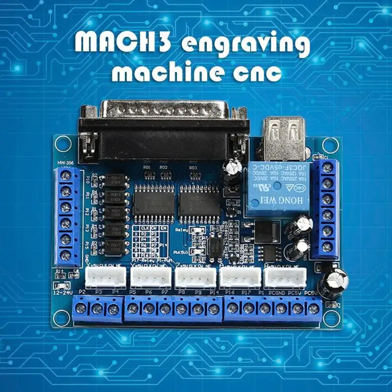 MACH3 Engraving Machine 5 Axis CNC Breakout Board Module w/Optical Coupler