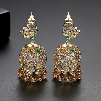 

Gypsy Indian Jhumka Boho Ethnic Gold Crystal Bead Drop Dangle Earrings For Women Bridal Jewelry Tribal Jhumki Vintage Statement