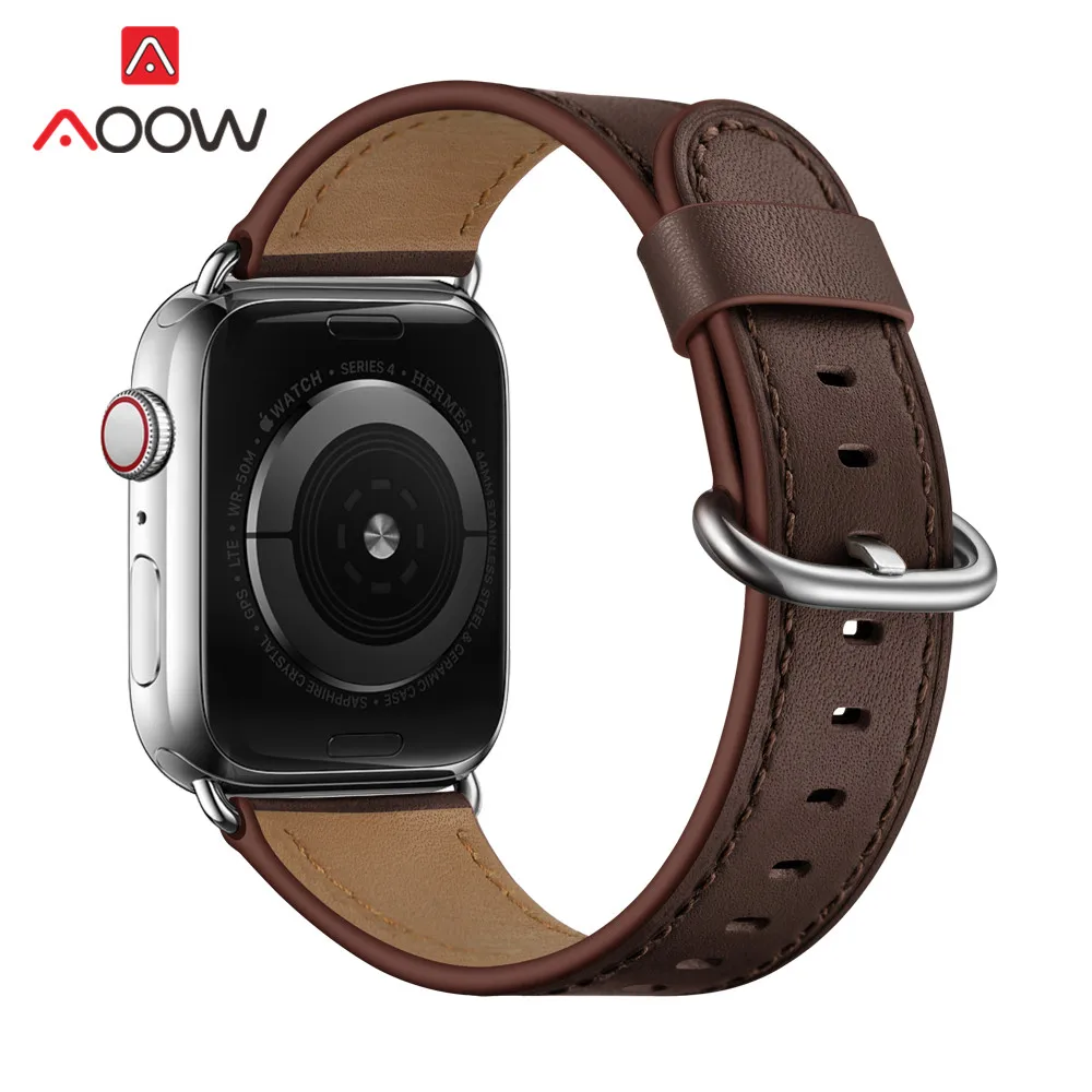 Dark brown Ремешок для часов из натуральной кожи для Apple Watch 5, 4, 38 мм, 42 мм, 40 мм, 44 мм, роскошный мужской и женский браслет для iWatch 3, 2, 1 - Цвет ремешка: Dark brown