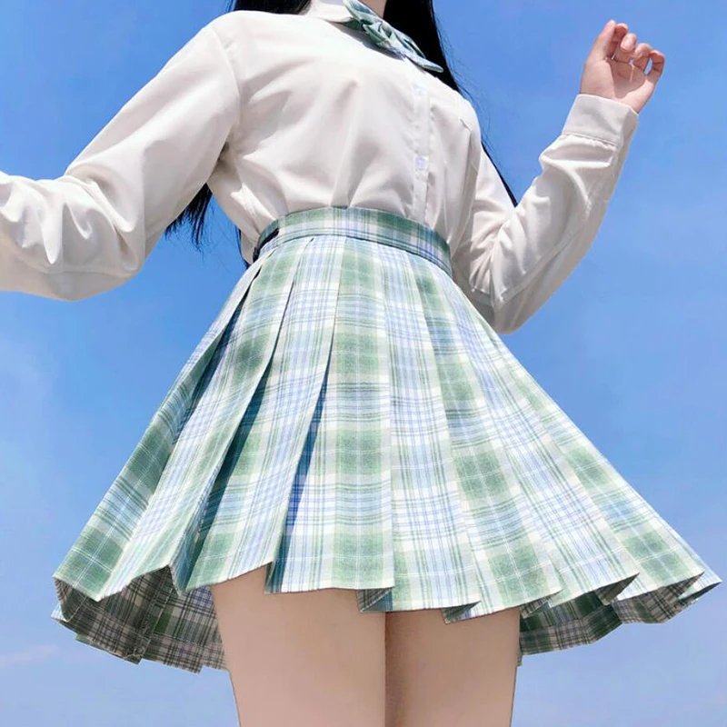 Jupe,Mini jupe pliss?�e japonaise pour femmes, taille haute, mode JK, Plaid, n??ud ?�l?�gant, ligne 