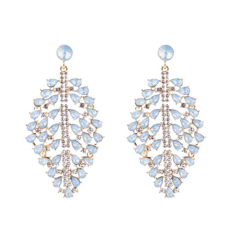opal blue LUBOV элегантные разноцветные акриловые серьги-подвески в виде листьев с кристаллами подвеска петли Висячие серьги для женщин вечерние ювелирные изделия Новинка - Окраска металла: opal blue