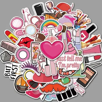 

50pcs Cute Girl Daily Cosmetics Perfume Lipstick Shoes Decorative Sticker DIY For Suitcase Luggage Laptop Skateboard Car Sticker