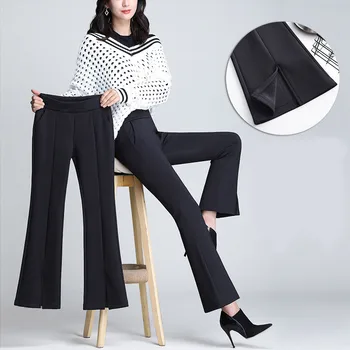 

Women Bells Bottom Pants Winter Trouser Stretch High Waist Velvet Flared Pants H66