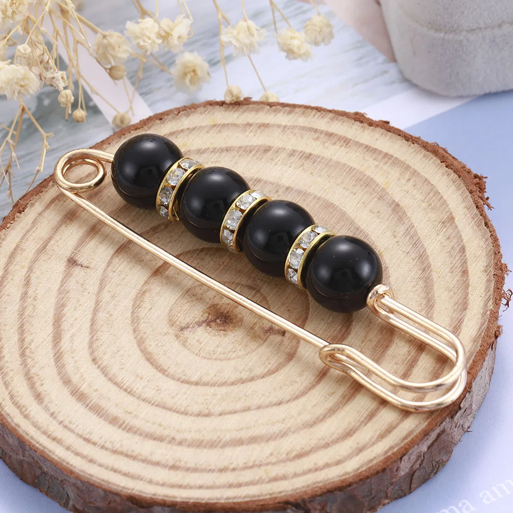 Fashion Pearl Fixed Strap Charm Safety Pin Brooch Sweater Cardigan Clip Chain Brooches Jewelry