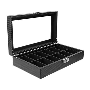 

Black High-Grade 12 Slots Luxury Jewelry Display Watch Box Storage Holder Large Glass Window Top Organizer Jewelry Storage Box