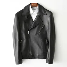 Короткая мужская кожаная куртка на весну и осень из натуральной кожи, Мужская мотоциклетная куртка из овчины, кожаные куртки, летные KFS180199-1
