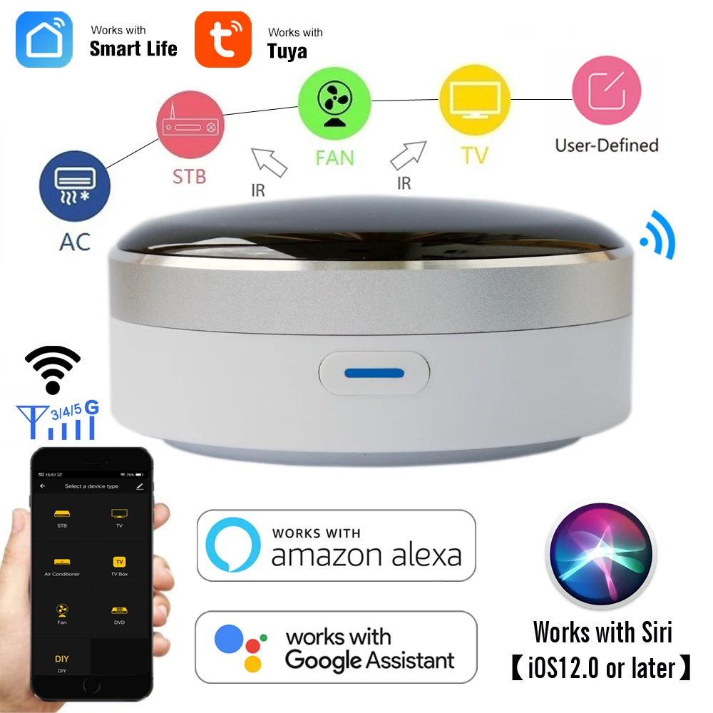 Cusam Universal Ir Smart Remote Control Wifi Infrared Home Control Hub Tuya App Works With Google Assistant Alexa Siri Remote Controls Aliexpress
