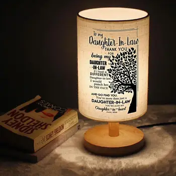 

Mom To My Daughter Bedside Lamp Night Light Warm White Bulb Gift Wood Table lamp