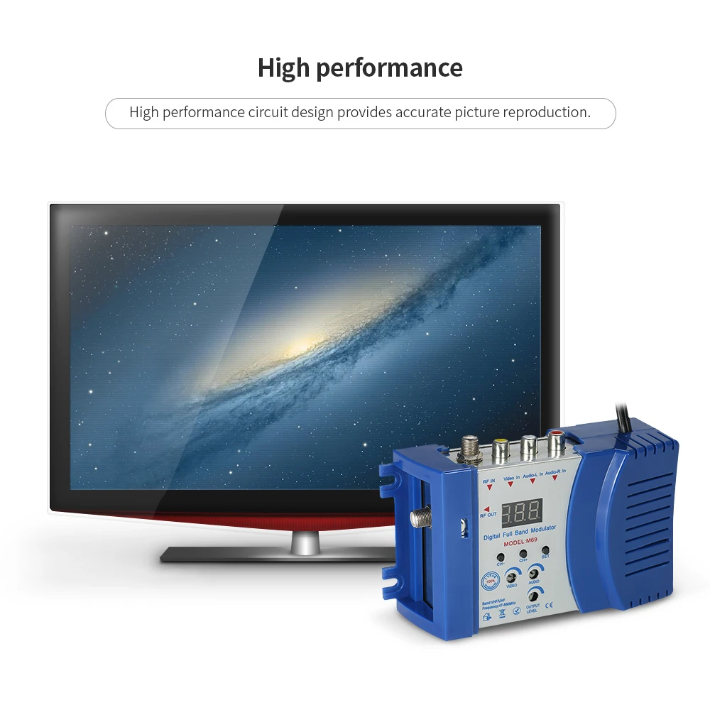 

High performance Compact RF Modulator Audio Video TV Converter RHF UHF Signal Amplifier AC230V