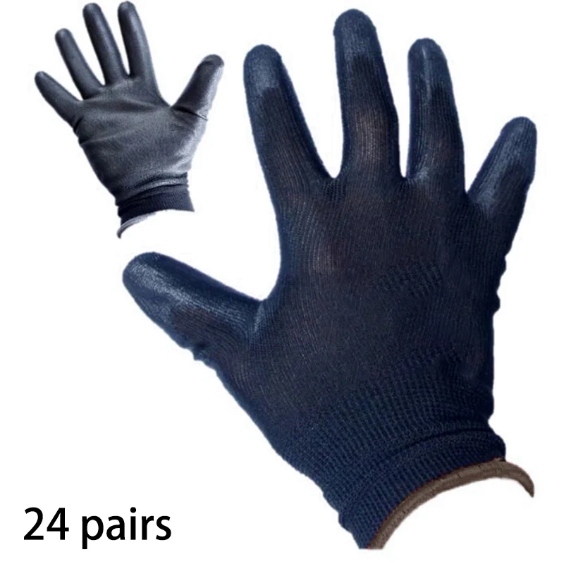 12 Pairs Polyco Matrix P Grip Black PU Palm Coated Work Gloves Builders Size 9 L 