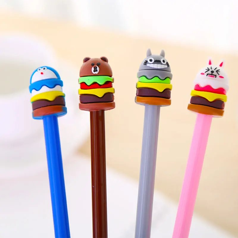 

1Pc Kawai Gel Pen Creative Cartoon Cute Hamburger School Things Black-Ink Pens Gift for Students Cool Novelty Office Stationery