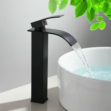 

1pcs Basin Mixer Tap Stainless Steel Faucet Modern Black Waterfall Hot Cold Water 11.8" Height 9" Spout Length Tap for Bathroom