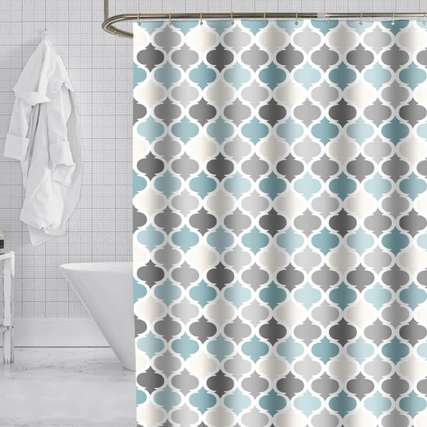 Modern shower curtains geometric flowers cartoon bath curtain cortina waterproof polyester for bathroom with 12pcs plastic hooks